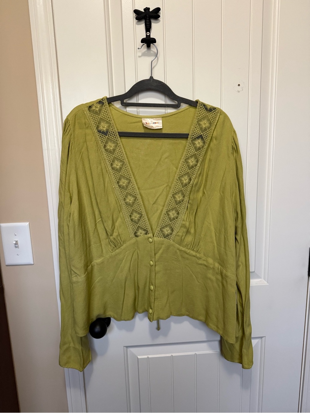 Olive Green V-Neck Button-Front Women’s Blouse